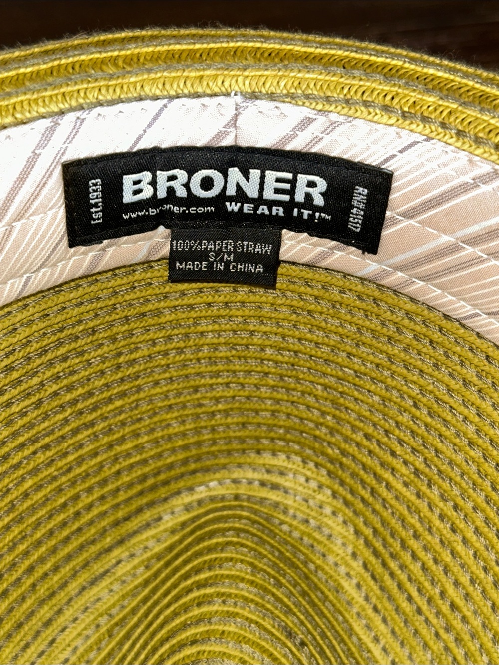 Broner Green Straw Fedora Hat with Beige Stripped Ribbon! - Picture 7 of 7